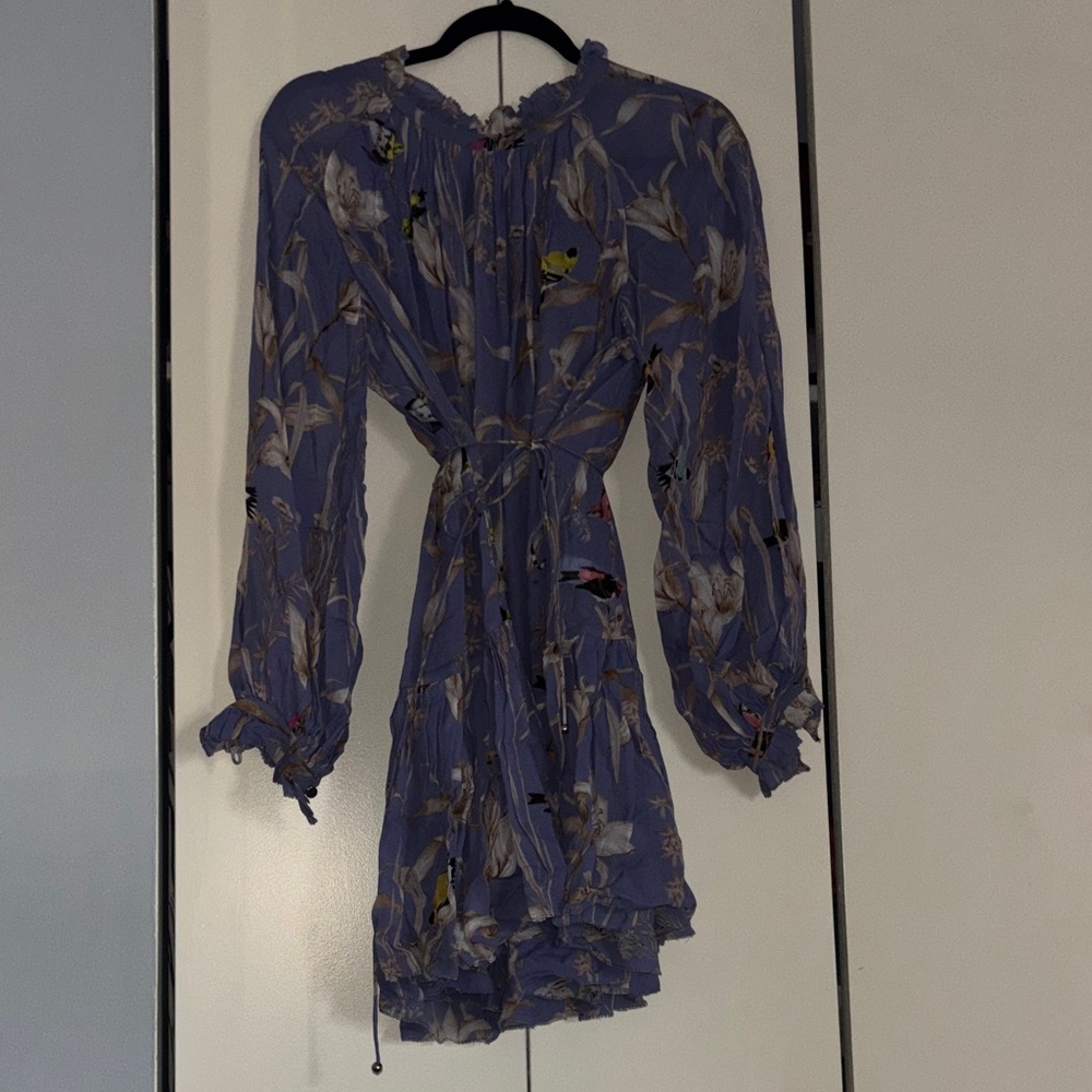 Banana Republic Purple Floral Long-Sleeve Tie Dress